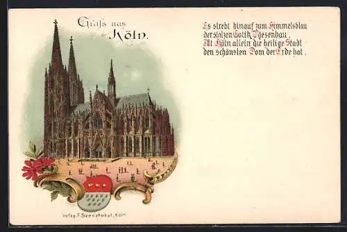 Lithographie Köln, Dom und Stadtwappen