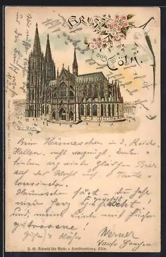 Lithographie Köln, Dom, Blütenzweig