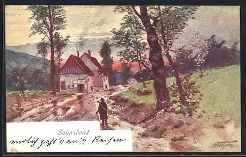 Künstler-AK sign. Heinrich Wertheim: Sonnabend, Wirtshaus