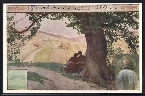 Künstler-AK Schubert, Der Lindenbaum, Text und Noten