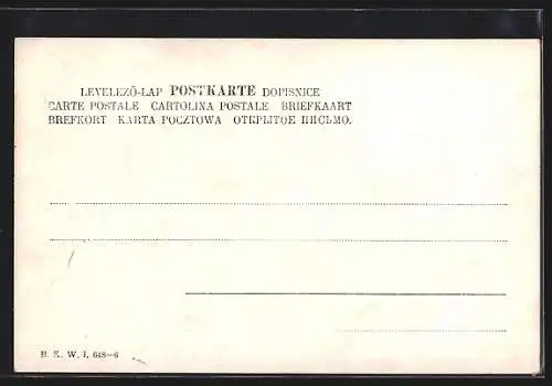 Künstler-AK Brüder Kohn (B.K.W.I) Nr. 648-6: Junge lockt Katzen mit Fisch auf einer Wiese mit Windmühle