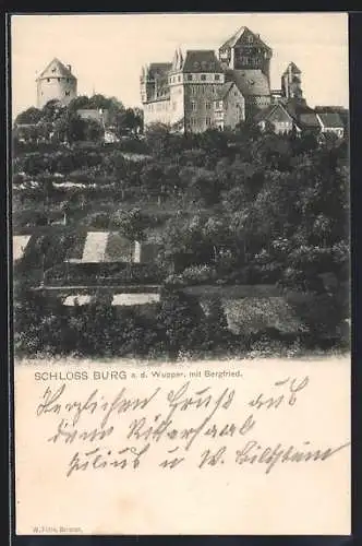 AK Schloss Burg a. d. Wupper, Ansicht mit Bergfried