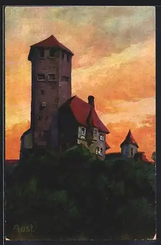 Künstler-AK Hohenhabsburg, Gemälde von Dr. Paul Aust., Burg bei Sonnenuntergang