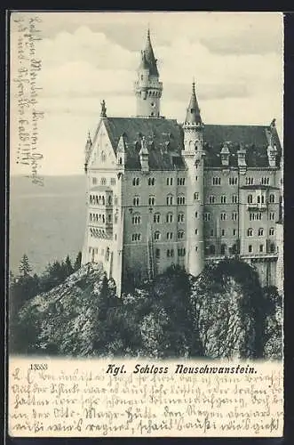 AK Schloss Neuschwanstein, Ansicht und Blick ins Tal