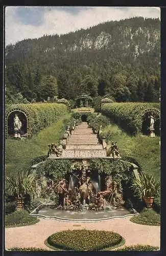 AK Schloss Linderhof, Park mit Kaskaden