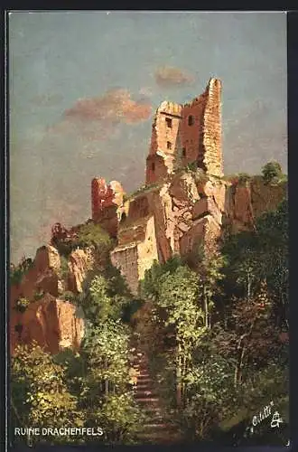 Künstler-AK Königswinter, Ruine Drachenfels