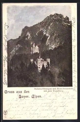 AK Hohenschwangau, Ansicht mit Neuschwanstein und dem Tegelberg