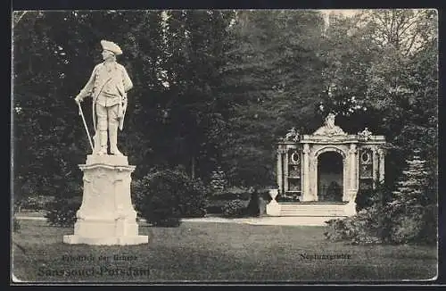 AK Potsdam, Sanssouci, Statue Friedrich der Grosse