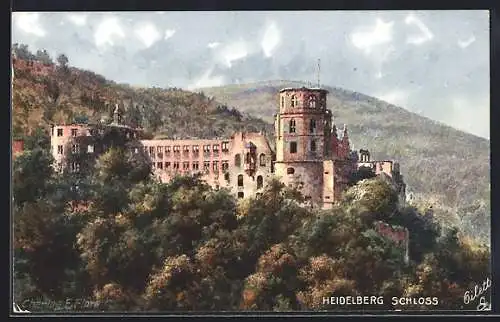 Künstler-AK Heidelberg, Schloss und Berge