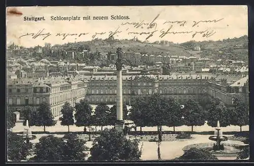 AK Stuttgart, Schlossplatz mit neuem Schloss