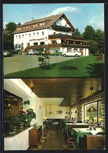 AK Bischofsgrün /Fichtelgebirge, Pension-Café Wiesengrund, Aussen- und Innenansicht