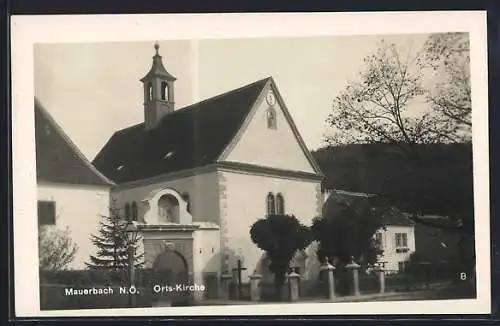 AK Mauerbach /N. Ö., Orts-Kirche, von der Strasse gesehen