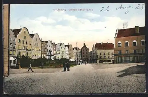 AK Schärding, Oberer Stadtplatz mit Brunnen-Anlage