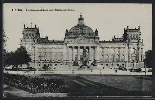 AK Berlin, Reichstagsgebäude und Bismarckdenkmal