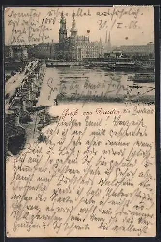 AK Dresden, Brücke mit Stadtpanorama