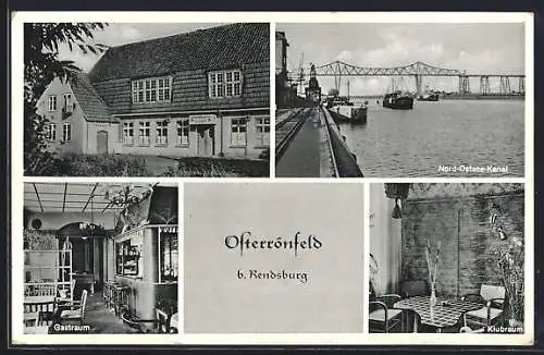 AK Osterrönfeld, Hotel Osterrönfelder Hof, Innenansichten Gastraum und Klubraum