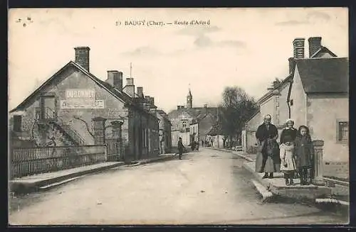 AK Baugy, Route d`Avord avec habitants en promenade