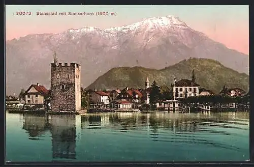 AK Stansstad, Wasserpartie mit Blick auf Stanserhorn