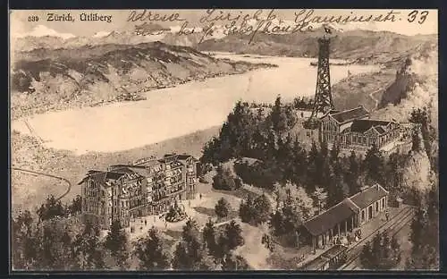 AK Zürich, das Hotel auf dem Uetliberg mit Stadtblick und dem Zürichsee