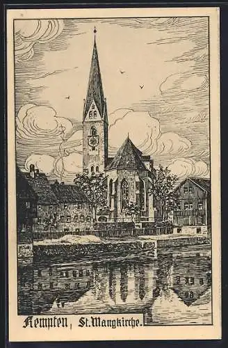 Künstler-AK Kempten / Allgäu, Die St. Mangkirche