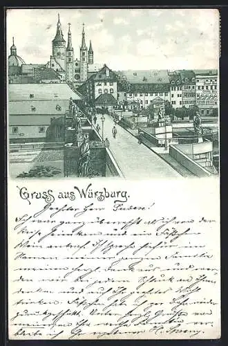 Lithographie Würzburg, Blick zum Dom
