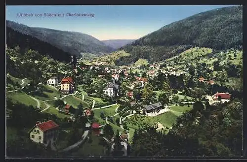 AK Wildbad / Schwarzwald, Teilansicht von Süden mit Strasse Charlottenweg