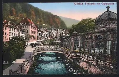 AK Wildbad / Schwarzwald, Trinkhalle mit Olgastrasse