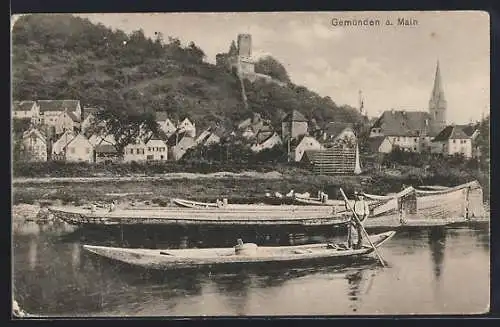 AK Gemünden / Main, Ortsansicht, Boot