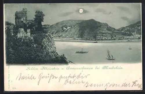 AK Rüdesheim / Rhein, Ortsansicht und Schloss Rheinstein