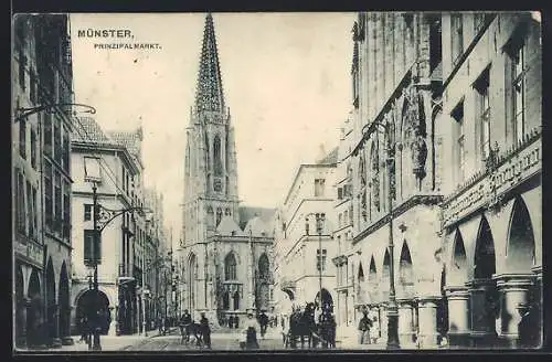 AK Münster / Westfalen, Prinzipalmarkt mit Kirche