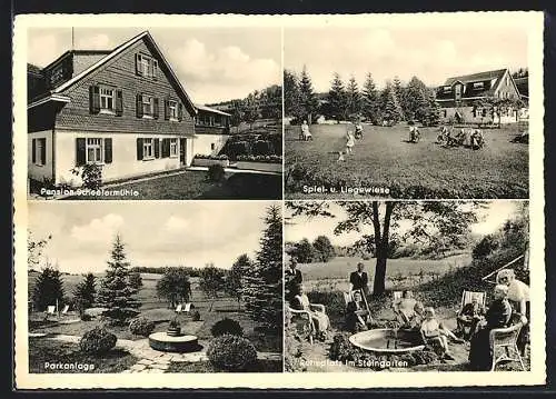 AK Kaiserau / Lindlar, Pension Berger Scheelermühle, Spiel- und Liegewiese, Parkanlage, Ruheplatz im Steingarten