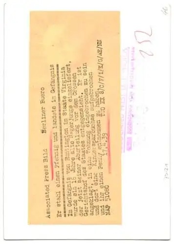 Fotografie Gefängnis Huntington State / Virginia, Afroamerikaner sitzt wegen Diebstahl von einem Penny ein 1939