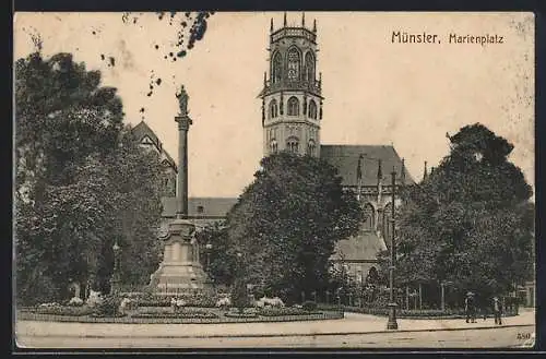 AK Münster / Westfalen, Marienplatz mit Denkmal