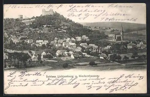 AK Niedernhausen / Odenwald, Ortsansicht mit Schloss Lichtenberg