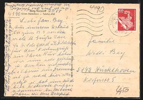 AK Kleve-Materborn / Rhein, Burg Ranzow, Bahnhof und Schwanenburg