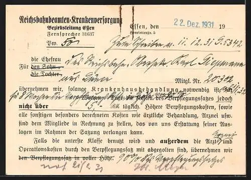 AK Essen / Ruhr, Reichsbahndirektion, Reichsbeamten-Krankenversorgung