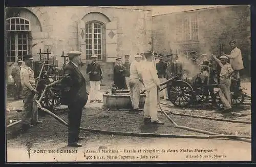 AK Port de Lorient, Arsenal Maritime, Essais et reception de deux Motos-Pompes, Feuerwehr