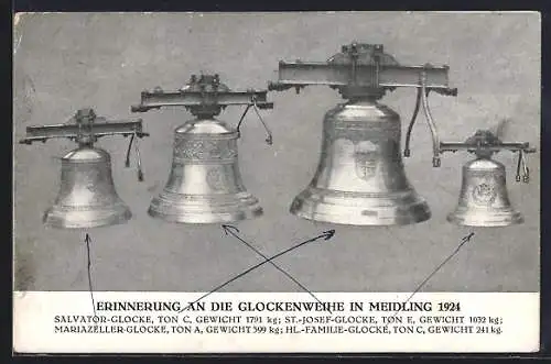 AK Meidling, Glockenweihe 1924, Salvator-Glocke, Mariazeller-Glocke