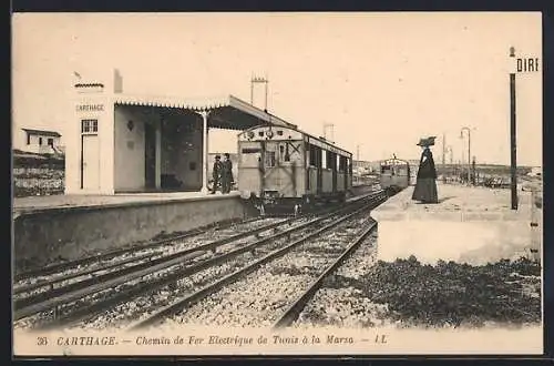 AK Carthage, La Gare et le Chemin de Fer Electrique, Bahnhof mit Waggon