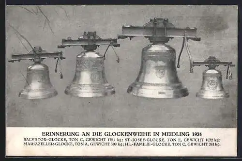 AK Meidling, Glockenweihe 1924, Salvator-Glocke, Mariazeller-Glocke