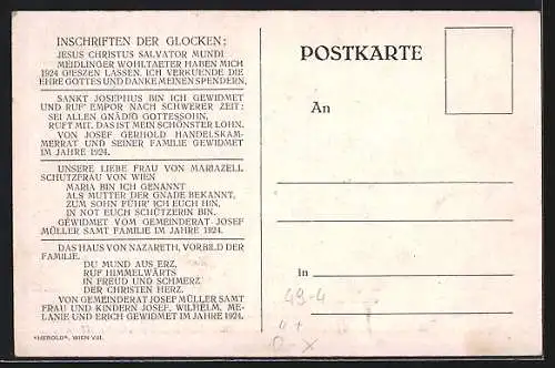 AK Meidling, Glockenweihe 1924, Salvator-Glocke, Mariazeller-Glocke