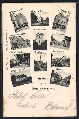 AK Sulz, Villa Schmidt, Obertor, Wuenheimerstrasse, Schuhhandl. Ritz, Winzer Verein