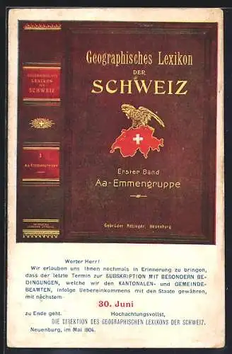 AK Neuenburg, Direktion des Geographischen Lexikons der Schweiz, Mai 1904