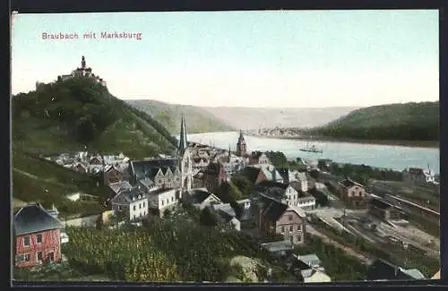 AK Braubach, Ortsansicht mit Marksburg