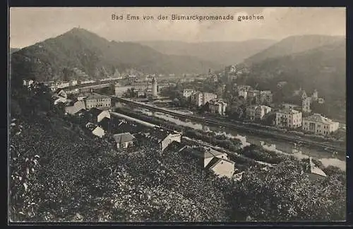 AK Bad Ems, Panorama von der Bismarckpromenade gesehen