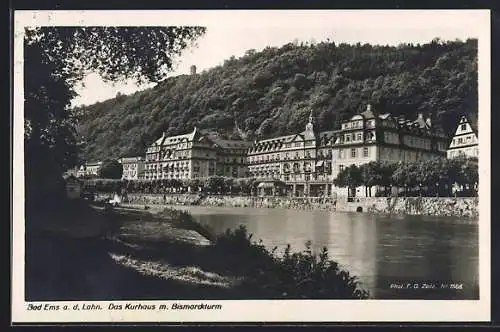 AK Bad Ems a. d. Lahn, Kurhaus mit Bismarckturm