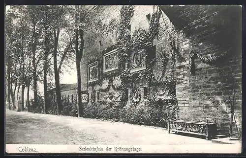 AK Koblenz, Gedenktafel der Krönungstage, Rheinanlage