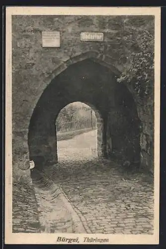 AK Bürgel / Thüringen, Blick durch das Badertor