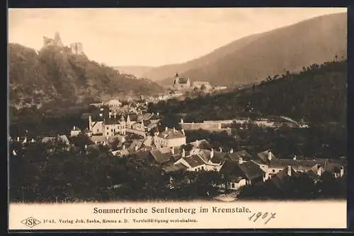 AK Senftenberg, Ortsansicht mit Kirche und Ruine im Kremstale