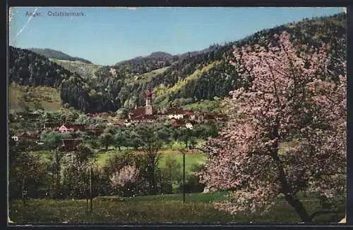 AK Anger /Oststeiermark, Teilansicht bei Baumblüte